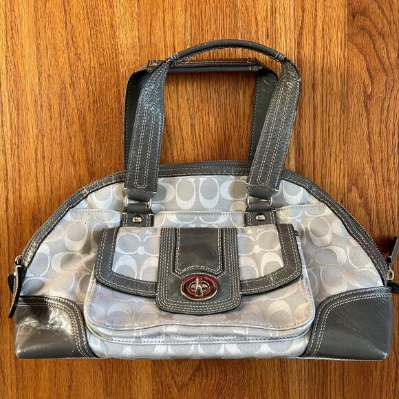 Coach Signature Hampton Monogram Gray Leather Bag - Picture 1 of 7